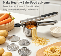 Presse alimentaire manuelle en acier inoxydable avec 4 moules interchangeables, robot culinaire multifonction pour bébé et presse à nouilles
