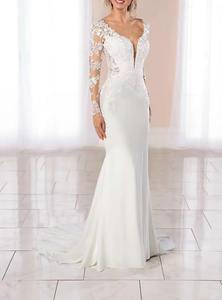 Pizzo 2024 Appliques abito da sposa lungo Boho con strascico bianco pizzo di lusso da sposa sirena da spiaggia abiti da sposa per la sposa - Product Image 2