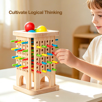 Torre de Palitos de Madera Montessori, Juego de Bolas que Caen, Diseño Desmontable, Juguete Educativo de Lógica para Niños
