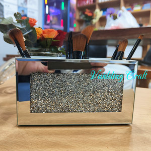 2024 nouveauté cristal diamants rempli <span class=keywords><strong>verre</strong></span> maquillage miroir porte-brosse - Product Image 1
