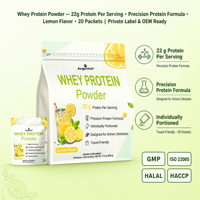 AegleWell Protéine de Lactosérum au Citron 22g Protéines Récupération Musculaire Post-Entraînement Énergie pour la Salle de Sport Dose Unique 20 Sachets Usine GMP