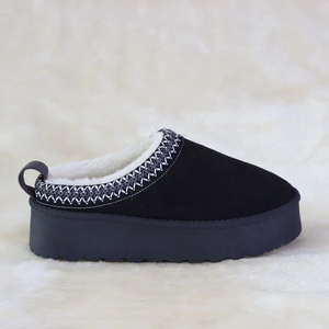 Giày bốt nữ mùa đông 2025 kiểu Gothic mới, đế dày, cổ ngắn, kiểu Chelsea, chất liệu da lộn lót lông ấm áp, phong cách thường ngày - Product Image 1