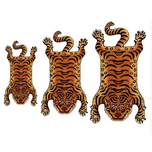 Tapis fait à la main pour salon, grande taille, accessoire de couleur noire personnalisé, shag, imprimé d'animaux, tigre tibétain - Product Image 1