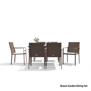 Set da Pranzo da Giardino Marrone per 4 Persone, Mobili da Esterno in Rattan, Design Contemporaneo con Telaio in Metallo Resistente alle Intemperie - Product Image 1
