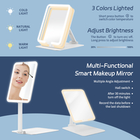 Cermin Rias Portabel Desain Cantik, Dapat Diisi Ulang, Ringkas, 3 Mode Lampu, Cermin Rias Perjalanan dengan Fitur Pembesar