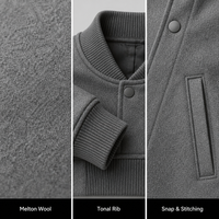Blouson Bomber Varsity en Laine Personnalisé pour Homme, Gris Uni, Col et Poignets Côtelés, Bouton Unique, Léger, Style Baseball Universitaire Décontracté, OEM