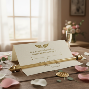 Custom Made Eco Friendly <b>Handmade</b> Gold Scroll Rods Knobs Angel Style Wedding Invitation Cards Silk Screen Printed Durable <b>Paper</b> - Product Image 3