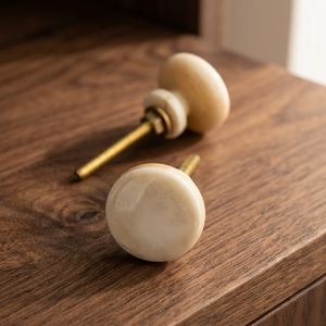 Round Polished <b>White</b> Marble Drawer Knob Brass <b>Screw</b> Cabinet Handle Furniture Pull Accessories Home Decorations Art Decor - Product Image 1