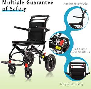 Materiale di trasferimento carbonio sedia a rotelle portatile pieghevole freno integrato con bloccaggio anziani disabili sedia medica da viaggio - Product Image 4