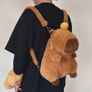 Mochila infantil de felpa suave de oso pardo <span class=keywords><strong>Capibara</strong></span> Kawaii, mochilas de dibujos animados baratas con relleno de algodón PP y técnica bordada - Product Image 3