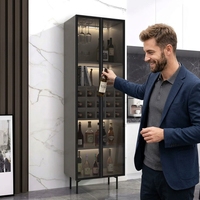 Meuble bar de salon en bois de luxe avec miroir et portes vitrées, couleur personnalisable, rangement pour vin, idéal pour appartement ou hôtel