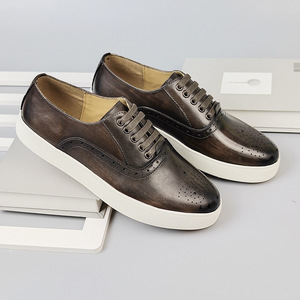 Chaussures bateau en cuir véritable pour hommes, à lacets, bout rond, respirantes, semelle extérieure en caoutchouc, toutes saisons, semelle intermédiaire en EVA - Product Image 1