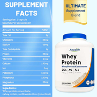 OEM 100% Protéine de lactosérum pure Poudre de haute qualité Complément alimentaire pour la prise de poids chez l'adulte 50g+ par portion Croissance musculaire