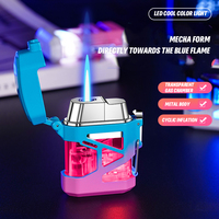 Briquet portable en métal au design mecha avec lumières LED, flamme jet à injection directe, coupe-vent, rechargeable au gaz butane