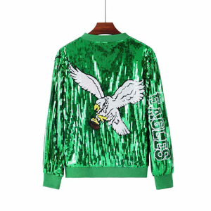 Stock Wholesale Custom Football Philadelphia Eagle <strong>Green</strong> Game Day Sports Glitter Jersey Eagles <strong>Sequin</strong> <strong>Jackets</strong> Coat Women <strong>Jacket</strong> - Product Image 3