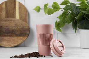 Tasse de voyage à café en fibre de bambou personnalisée de 16oz sans BPA et écologique, biodégradable et réutilisable avec couvercles pour le camping - Product Image 5