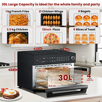 Four à Friture Électrique Numérique à Écran Tactile 30L, 18 Fonctions de Cuisson, Four à Grille-pain Double Vitrage pour la Cuisson et la Rôtissure à Domicile