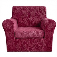 MeiMeileo Lot de 2 housses de canapé extensibles gaufrées respirantes, anti-poussière et lavables à motif feuilles pour salon (Rouge Vin)