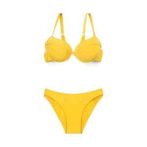 Costume da bagno bikini taglie forti HDJ giallo push-up con controllo pancia, due pezzi, slip a perizoma tinta unita, taglie 40 42 44 46 - Product Image 1