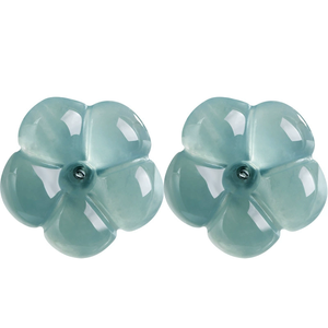 Pendientes de jade natural auténtico con diseño de flor de ciruelo azul agua, pétalos de jade de grado hielo, estilo antiguo para mujer. - Product Image 5
