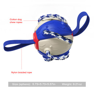 <b>Interactive</b> Dog Chew Ball with Cotton Rope and Nylon Handle Blue White Red Teeth Cleaning <b>Toy</b> for Dogs - Product Image 2