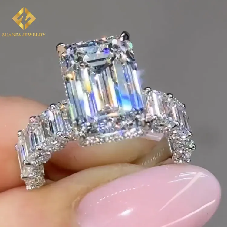 高級エメラルドカット婚約指輪ラボダイヤモンド10Kソリッドゴールドモアッサナイト結婚指輪ダイヤモンドカスタムデザインリング
