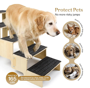 5-Stufige Holz-Hundetreppe fürs Bett, Rutschfeste Hundetreppe mit Teppichauflagen, 23,6 Zoll Hunderampe für Hunde zum Bettaufstieg, Haustiertreppe - Product Image 6