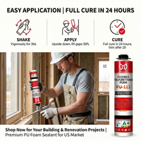PU-111 Mousse de polyuréthane expansive instantanée à séchage rapide - Remplisseur imperméable à haute adhérence, scellant durable 300ML/750ML