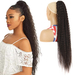 Extensiones de cola de caballo rizadas sintéticas de 32 pulgadas de largo Clip en cordón Peluca de cola de caballo onda de agua Afro Cola de Caballo postizo para mujer - Product Image 1