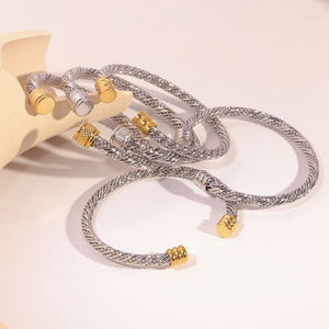 <span class=keywords><strong>Bracelet</strong></span> <span class=keywords><strong>en</strong></span> acier inoxydable argenté à ouverture ouverte JUSNOVA, chaîne torsadée faite à la main, jonc plaqué or 18 carats, bijoux unisexe - Product Image 1