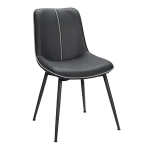 VASAGLE siyah Modern döşemeli deri kolsuz yemek sandalyeleri ucuz arkalık Metal bacaklar yemek sandalyeleri ev için