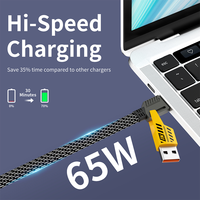 Kabel Data Sinkronisasi USB C Pengisian Cepat 65W 3 in 1 dengan Jalinan Nilon Pipih untuk Perangkat Seluler