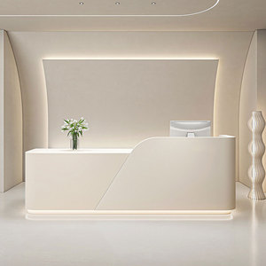 Escritorio de recepción curvado blanco texturizado A12 con pared estampada ondulada Escritorio de recepción de oficina moderno para salón de belleza Clínica de spa - Product Image 5