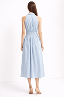 Robe chemise rayée bleue pour femme, design original SHENGFU, élégante, col halter, sans manches, mi-longue, robes de luxe pour femmes, style A, OEM