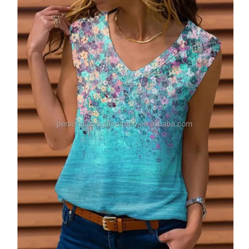महिलाओं की फैशन प्रिंट टी शर्ट और गर्दन लड़कियों की फसल सबसे ऊपर, महिलाओं की छोटी आस्तीन पुष्प प्रिंट टी-शर्ट