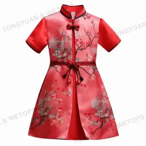Rok anak perempuan 6 sampai 14 tahun katun musim panas pakai rok Tanpa Celana dalam Set gaya Cina anak perempuan gaun