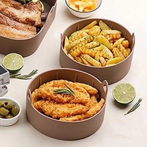 Air Fryer Bowl Silicone Round Reusable Non Stick Baking Dish With Double Handle For Oven Use - Product Image 1