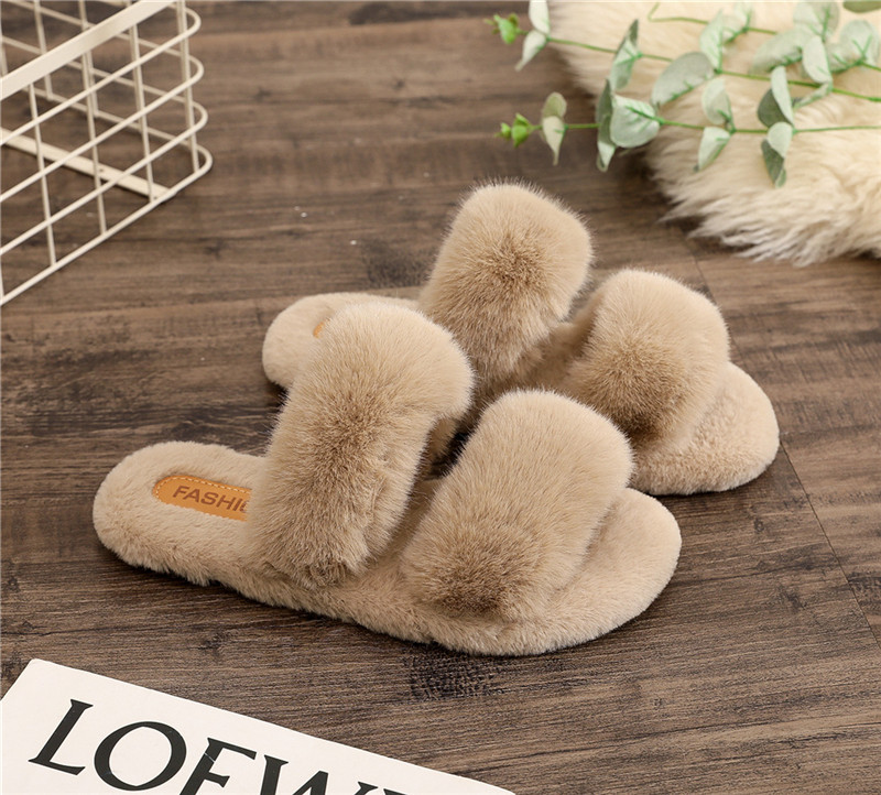 Two Woolly Slippers Woman Winter Warm Flat House Shoes Girls Cotton Shoes