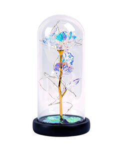 Rose rouge dans un dôme de verre sur une Base en bois série LED fleurs immortelles couvercle de dôme en verre - Product Image 1