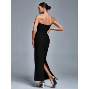 Elegante Abito da Sera Lungo per Donna, Moderno con Fiori 3D Rossi Naturali, Lussuoso Nero per Feste - Product Image 4