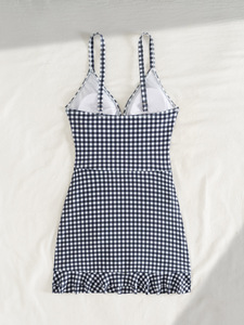 Nouveau maillot de bain une pièce pour femmes d'été, sexy et tendance, à carreaux, à ourlet plissé, à volants, à bretelles - Product Image 5