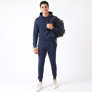 Mens Plain Fleece Hoodie Tracksuit Set Jogger Sweatpants <b>Navy</b> Two Piece OEM ODM Custom Logo Wholesale Factory Lower MOQ Supplier - Product Image 1
