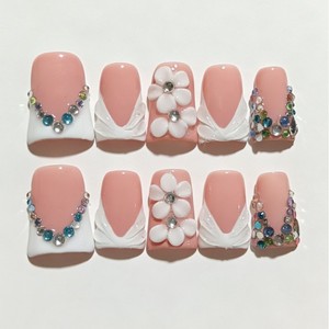 <span class=keywords><strong>Faux</strong></span> <span class=keywords><strong>ongles</strong></span> à presser faits main de style français, longs, en forme de bec de canard, sculptés en 3D, vente en gros - Product Image 1
