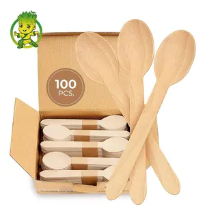 Groot Round Shape High Quality Disposable Wooden Spoons Cutlery Set With Merry Christmas Printing