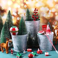 Ensemble de 6 pots de fleurs de Noël en métal galvanisé, seaux en fer coniques gravés « Joyeux Noël » pour Noël