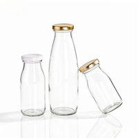 Bouteilles en verre transparentes rondes vierges en gros, qualité alimentaire, pour jus de légumes et lait fermenté