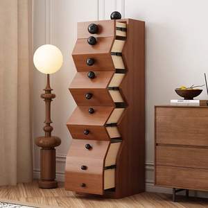 Cómoda de Madera Maciza Irregular con Cinco Cajones, 35x35x120cm, Estilo Italiano, Mueble de Almacenamiento para Sala de Estar - Product Image 1