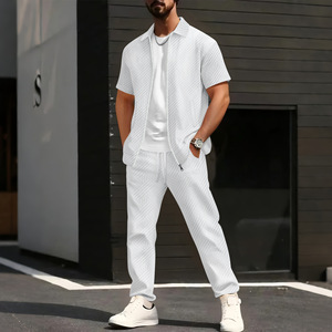 Conjunto de Pantalones Largos y Chaqueta de Manga Corta con Cierre y Jacquard de Color Sólido para <span class=keywords><strong>Hombre</strong></span>, Verano 2026, para Ocasiones Casuales - Product Image 3