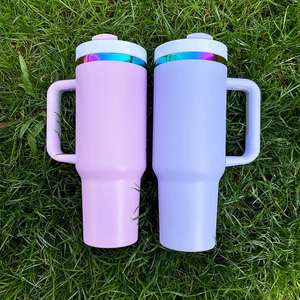 Custom LogoDouble Walled Stainless Steel H2.0 <b>Macaron</b> Engraved 40Oz Powder Coated Rainbow Plated Tumbler - Product Image 3