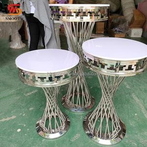 SMOOTH Luxury Wedding Events Birthday Party <b>Decorative</b> Stainless Steel Cake Plinth Gold With Black Glass Top Round Cake <b>Table</b> - Product Image 3